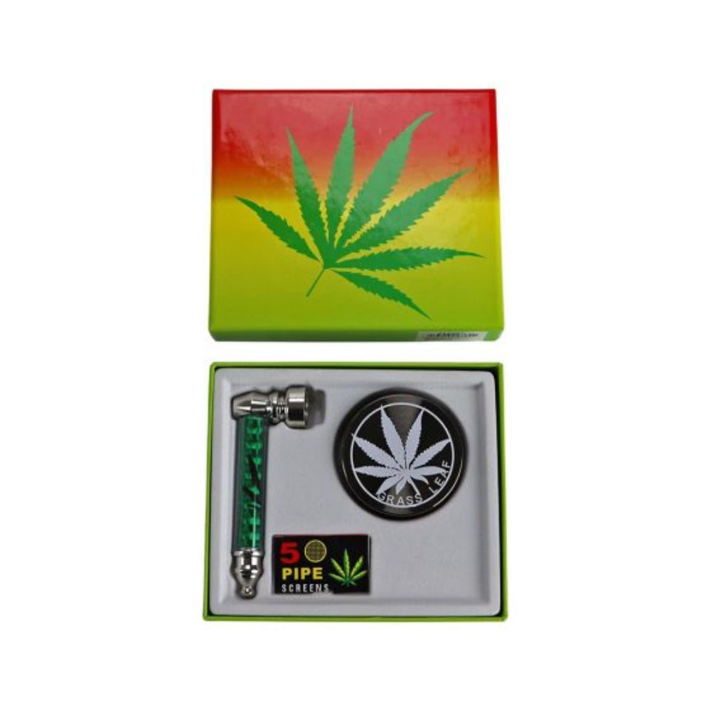 Metal Pipe & Metal Grinder Set - Grass Leaf